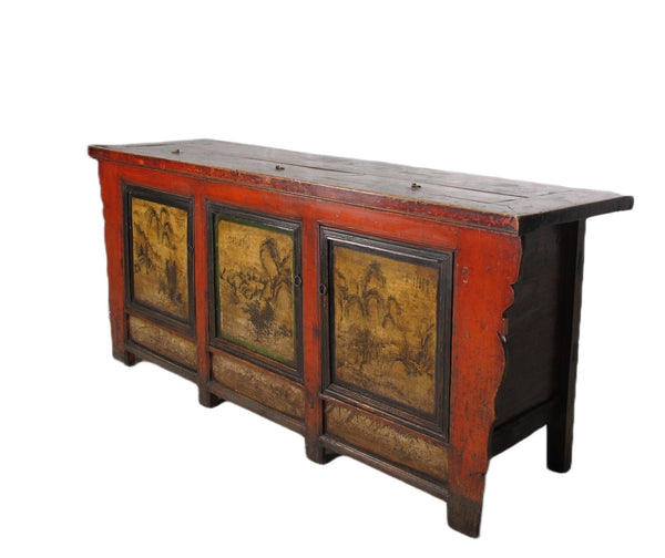 Gansu 85" Long Red Hand Painted Chinese Sideboard - Dyag East