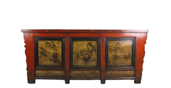 Gansu 85" Long Red Hand Painted Chinese Sideboard - Dyag East