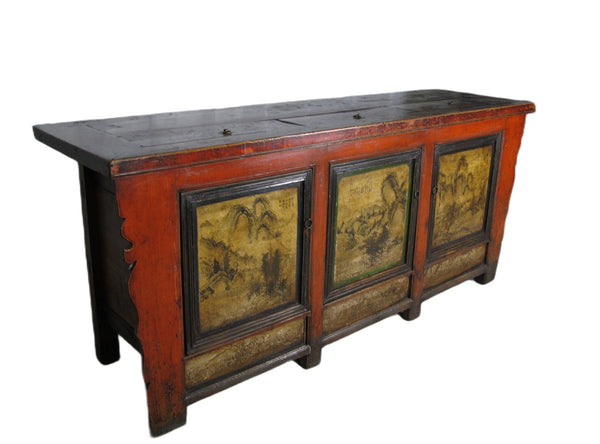 Gansu 85" Long Red Hand Painted Chinese Sideboard - Dyag East