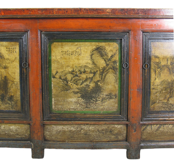 Gansu 85" Long Red Hand Painted Chinese Sideboard - Dyag East