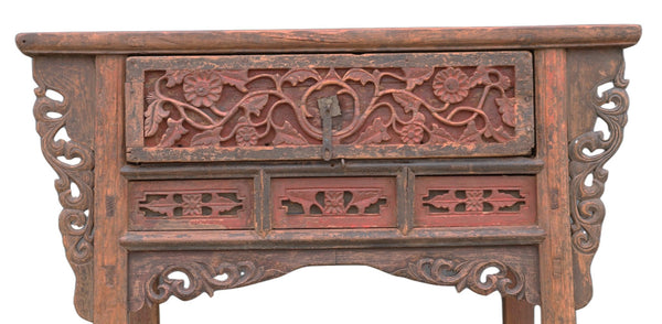 Hand Carved 1 Drawer Antique Console Table - Dyag East