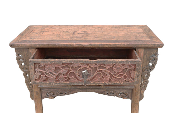 Hand Carved 1 Drawer Antique Console Table - Dyag East
