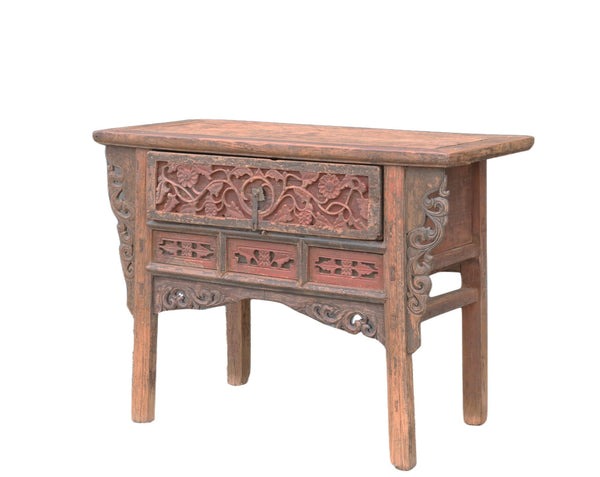 Hand Carved 1 Drawer Antique Console Table - Dyag East