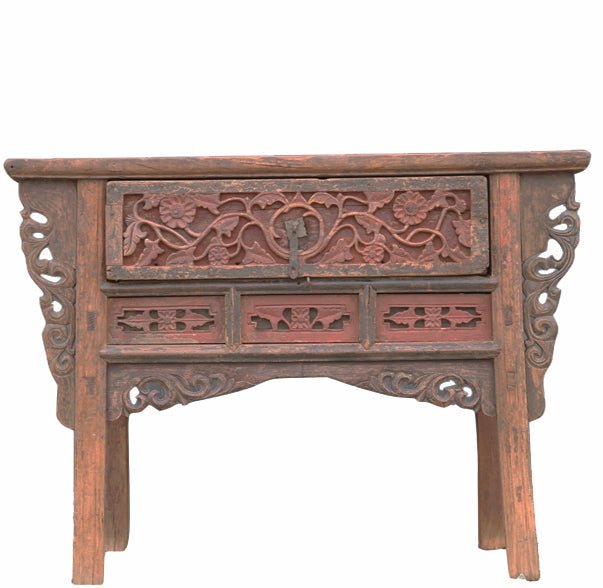 Hand Carved 1 Drawer Antique Console Table - Dyag East
