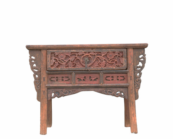 Hand Carved 1 Drawer Antique Console Table - Dyag East