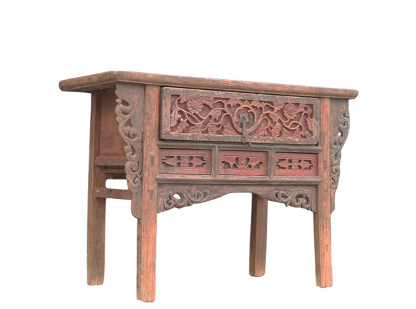 Hand Carved 1 Drawer Antique Console Table - Dyag East