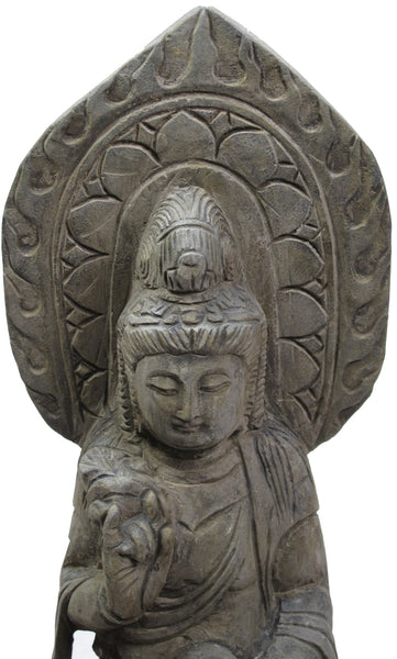 Hand Carved 27" Tall Stone Seating Buddha Status - Dyag East