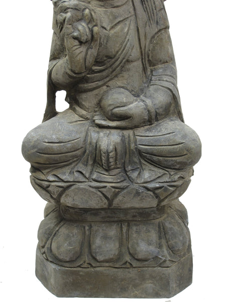 Hand Carved 27" Tall Stone Seating Buddha Status - Dyag East