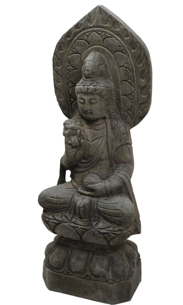 Hand Carved 27" Tall Stone Seating Buddha Status - Dyag East