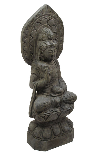 Hand Carved 27" Tall Stone Seating Buddha Status - Dyag East