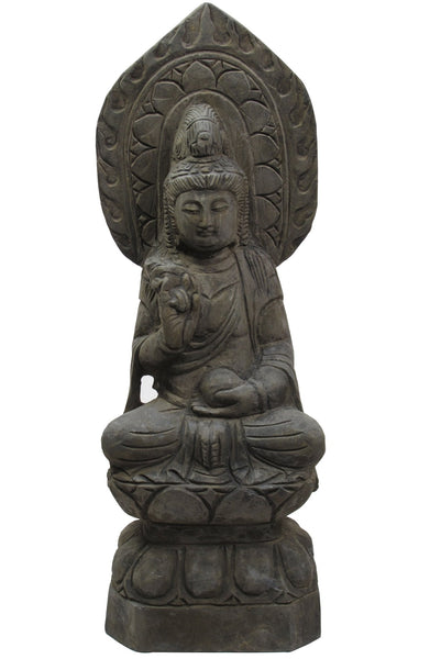 Hand Carved 27" Tall Stone Seating Buddha Status - Dyag East