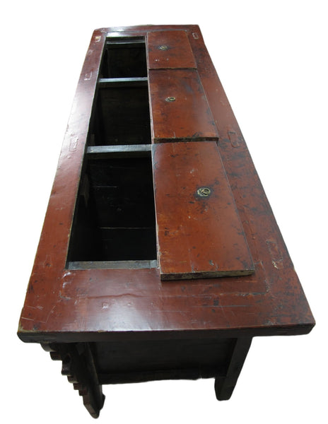 Hand Painted 78" Long Red Gansu Sideboard Cabinet - Dyag East