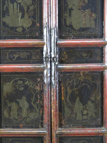 Hand Painted 80" Inch Tall Antique Chinese Cabinet - Dyag East