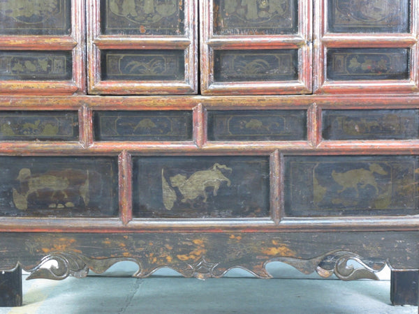 Hand Painted 80" Inch Tall Antique Chinese Cabinet - Dyag East