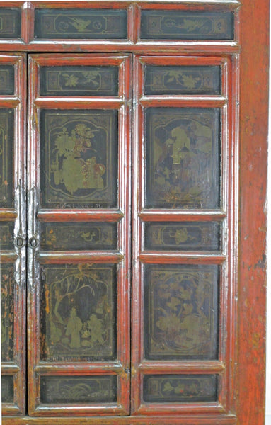 Hand Painted 80" Inch Tall Antique Chinese Cabinet - Dyag East