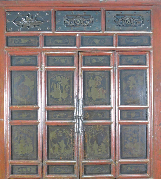 Hand Painted 80" Inch Tall Antique Chinese Cabinet - Dyag East