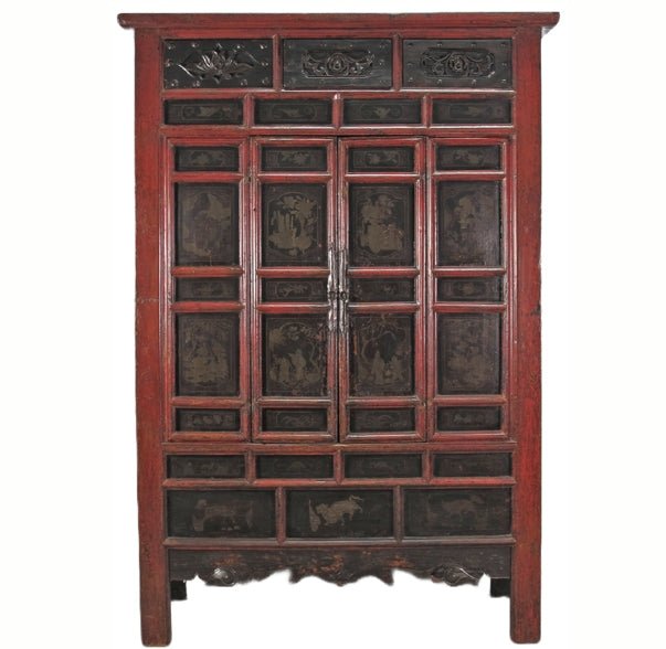 Hand Painted 80" Inch Tall Antique Chinese Cabinet - Dyag East