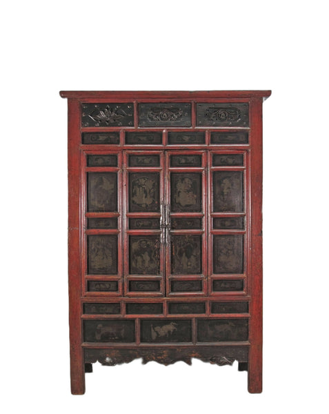 Hand Painted 80" Inch Tall Antique Chinese Cabinet - Dyag East