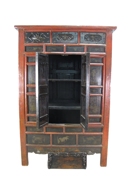 Hand Painted 80" Inch Tall Antique Chinese Cabinet - Dyag East
