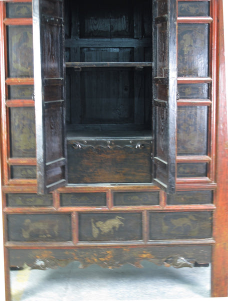 Hand Painted 80" Inch Tall Antique Chinese Cabinet - Dyag East