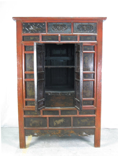 Hand Painted 80" Inch Tall Antique Chinese Cabinet - Dyag East
