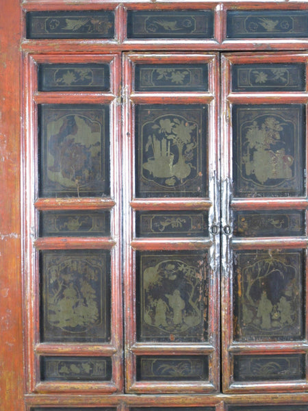 Hand Painted 80" Inch Tall Antique Chinese Cabinet - Dyag East