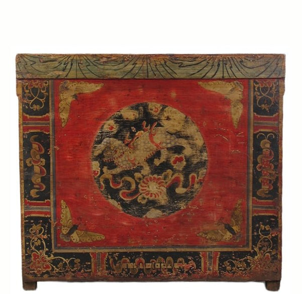 Hand Painted Circle of Mystic Bird Antique Gansu Tibetan Cabinet 2 - Dyag East