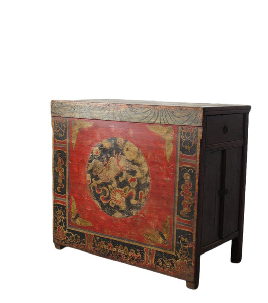 Hand Painted Circle of Mystic Bird Antique Gansu Tibetan Cabinet 2 - Dyag East