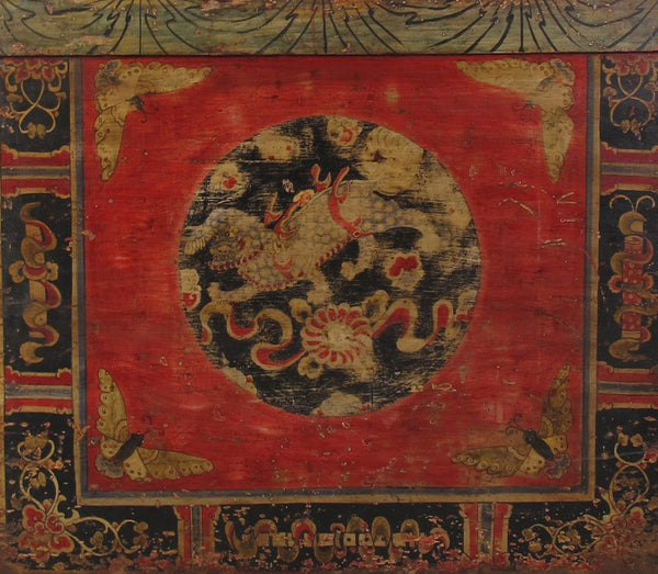 Hand Painted Circle of Mystic Bird Antique Gansu Tibetan Cabinet 2 - Dyag East