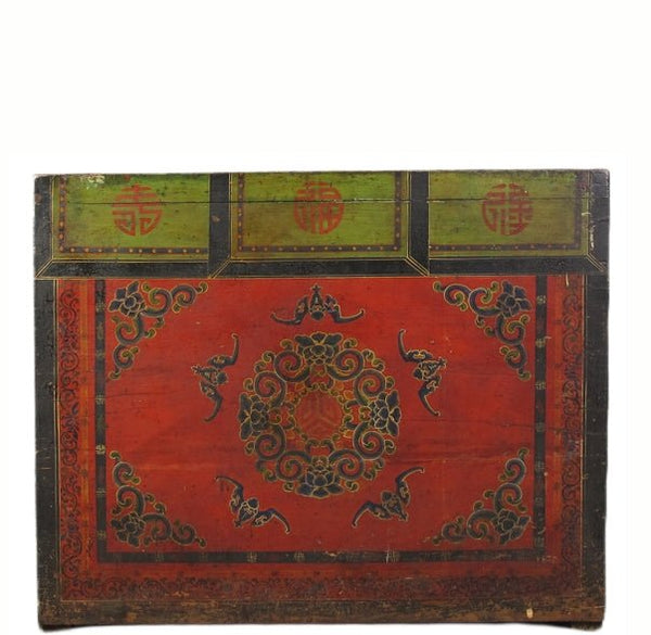 Hand Painted Five Bats Antique Gansu Tibetan Cabinet - Dyag East