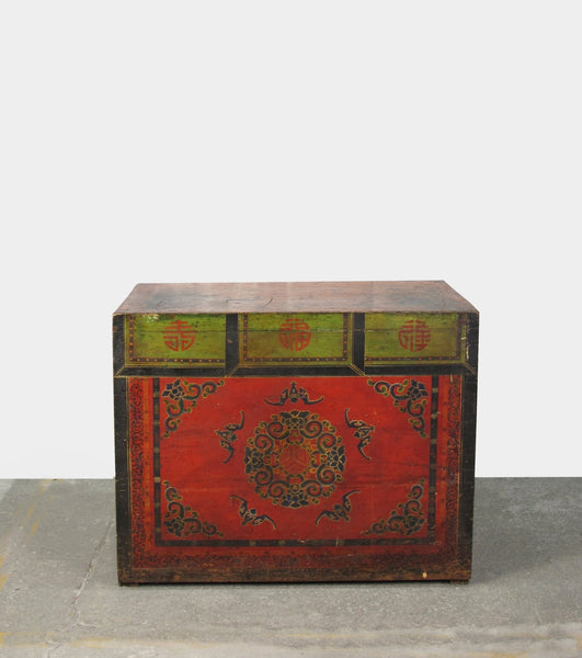 Hand Painted Five Bats Antique Gansu Tibetan Cabinet - Dyag East