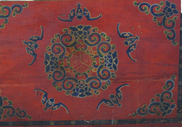Hand Painted Five Bats Antique Gansu Tibetan Cabinet - Dyag East
