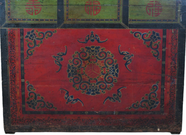 Hand Painted Five Bats Antique Gansu Tibetan Cabinet - Dyag East