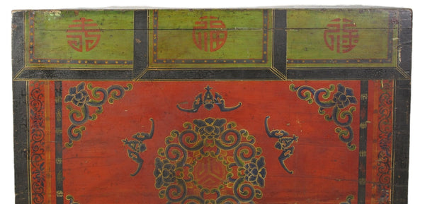 Hand Painted Five Bats Antique Gansu Tibetan Cabinet - Dyag East