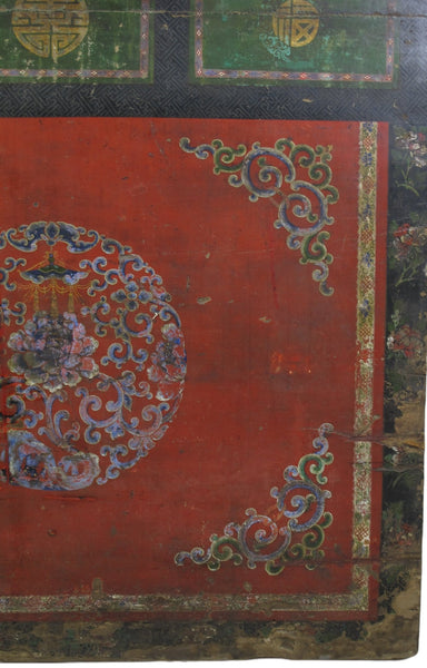 Hand Painted Flower Wreath Antique Gansu Tibetan Cabinet - Dyag East