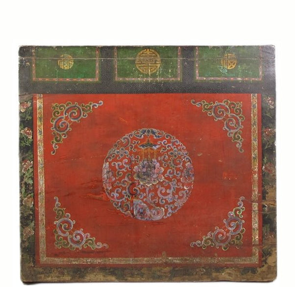 Hand Painted Flower Wreath Antique Gansu Tibetan Cabinet - Dyag East