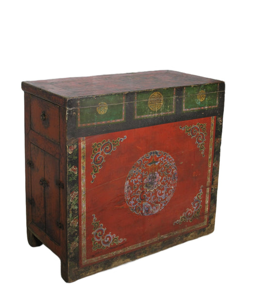 Hand Painted Flower Wreath Antique Gansu Tibetan Cabinet - Dyag East