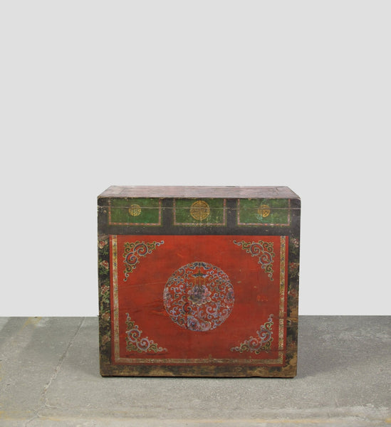 Hand Painted Flower Wreath Antique Gansu Tibetan Cabinet - Dyag East