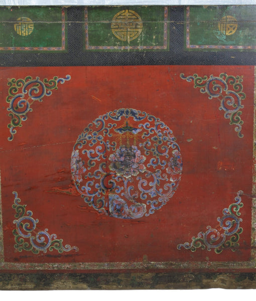Hand Painted Flower Wreath Antique Gansu Tibetan Cabinet - Dyag East