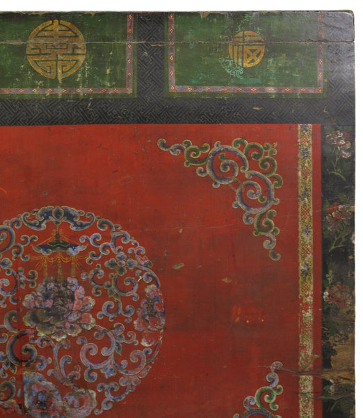 Hand Painted Flower Wreath Antique Gansu Tibetan Cabinet - Dyag East