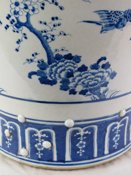 Large 27 Inch Tall Blue and White Porcelain Ginger Jar With Flowers & Flying Birds - Dyag East