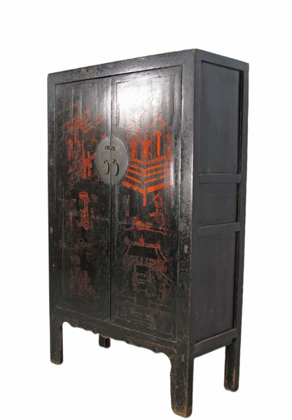 Large 84" Inch Tall Black Chinese Antique Cabinet - Dyag East