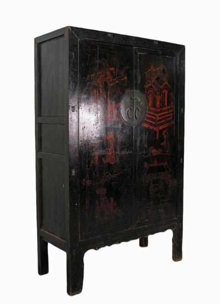 Large 84" Inch Tall Black Chinese Antique Cabinet - Dyag East