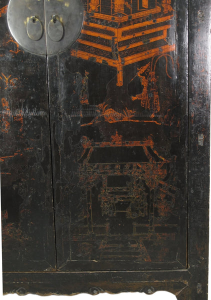 Large 84" Inch Tall Black Chinese Antique Cabinet - Dyag East