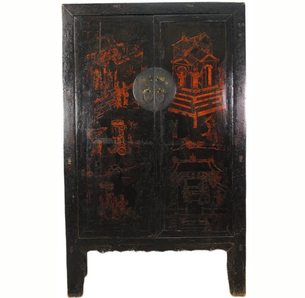 Large 84" Inch Tall Black Chinese Antique Cabinet - Dyag East