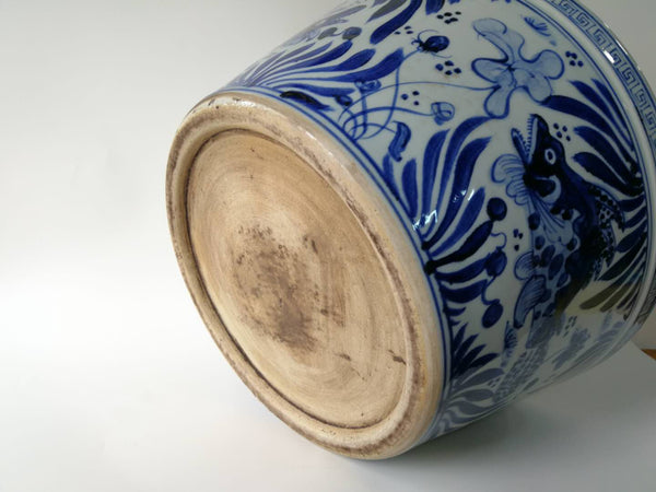 Large Blue and White Oriental Fish Bowl Planter - Dyag East