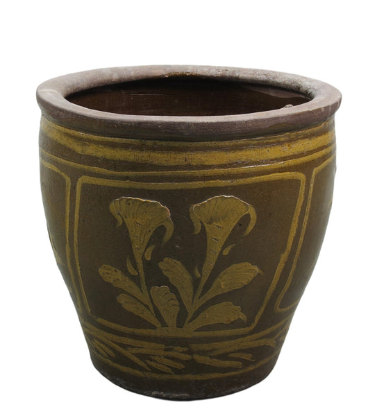 Large Glazed Earthenware Planter with Hand Painted Birds and Flowers - Dyag East