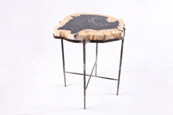 Living Edge Petrified Wood Top w Iron Stand Accent Table or Side Table 43 - Dyag East