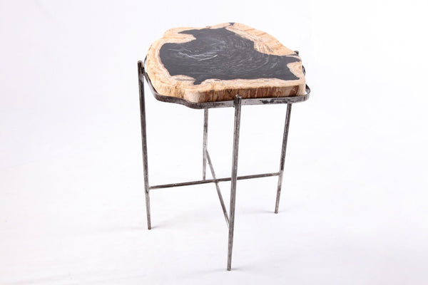 Living Edge Petrified Wood Top w Iron Stand Accent Table or Side Table 43 - Dyag East