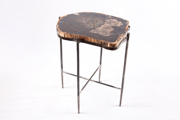 Living Edge Petrified Wood Top w Iron Stand Accent Table or Side Table 51 - Dyag East